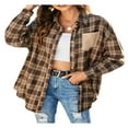 thumbnail image 1 of Women Plaid Jacket Long Sleeve Turn-down Collar Button Closure Tops Outwear, 1 of 6