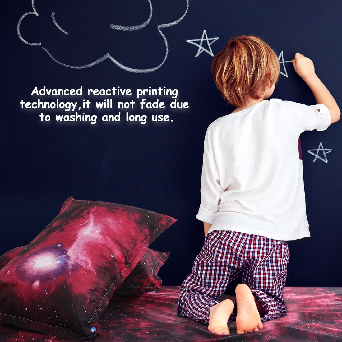 Unique Bargains Galaxy Print Bed Sheets Pillow Cases Bedding Set Red Queen