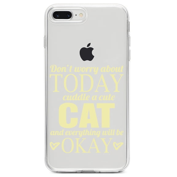 DistinctInk Clear Shockproof Hybrid Case for iPhone 7 PLUS / 8 PLUS (5.5" Screen) TPU Bumper Acrylic Back Tempered Glass Screen Protector - Cuddle a Cat Everything Will Be Okay