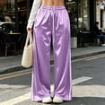 thumbnail image 2 of Kojanyu Women's Satin Wide Leg Drawstring Sweatpants Elastic High Waist Loose Pants Casual Lounge Trousers with Side Pockets, 2 of 8