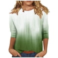 thumbnail image 1 of FAIWAD Summer 3/4 Sleeve Shirts for Womens Round Neck Gradient Casual Plus Size Pullover Tops, 1 of 5