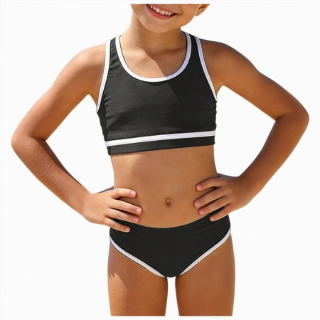 Splozh Bathing Suits for Girls Two Piece Tankini Stylish Swimsuits for Little Kids Summer Swimming Outfit Black 7-8 Years