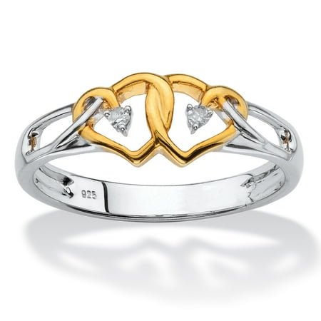 Diamond Accent Two-Tone Double Heart Ring in 14k Yellow Gold over Sterling Silver