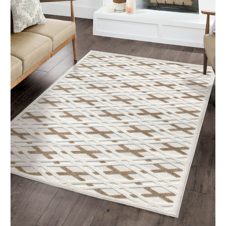 Ronin Ivory Tufted Non-Slip Area Rug, 3x5, Neutral, Sold by at Home