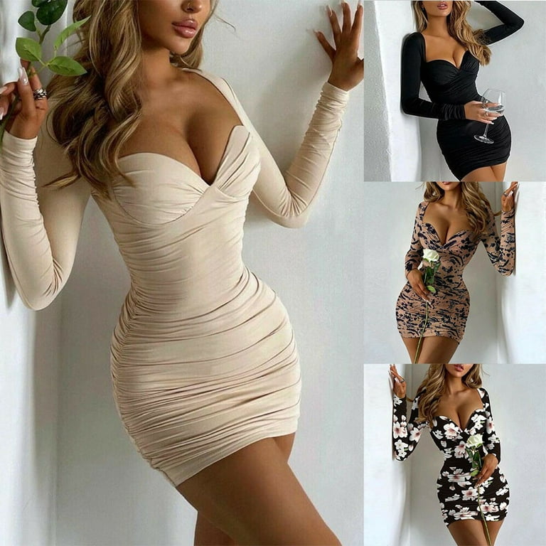 ALSLIAO Womens Sexy Bodycon Mini Dress Ladies Evening Party Long