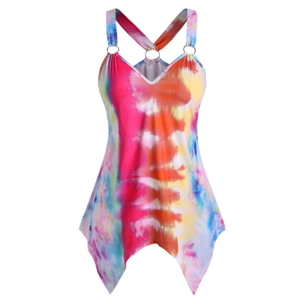 Más el tamaño del tinte del lazo del anillo o pañuelo Hem Tank Top Rosegal Camisetas sin mangas de talla grande