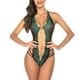thumbnail image 5 of Mujeres Sexy Halter Body Ropa interior Cuello en V profundo Ropa interior de encaje floral, Verde, S seitruly XX000181-02, 5 of 7