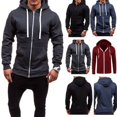 thumbnail image 2 of Men's Solid Color Zip Up Hoodie Classic Winter Hooded Sweatshirt Jacket Coat Top, 2 of 4