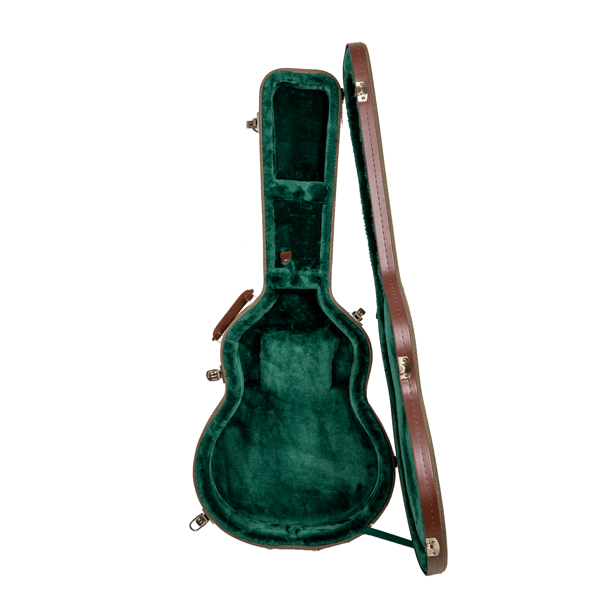 Crossrock Master Series-Wooden 335 Style 6-string Semi-Hollow Electric Guitar Case-Security Lock, Genuine Leather Handle, Reinforced Hardware, Metal Feet, Storage Space- Olive Green Tweed