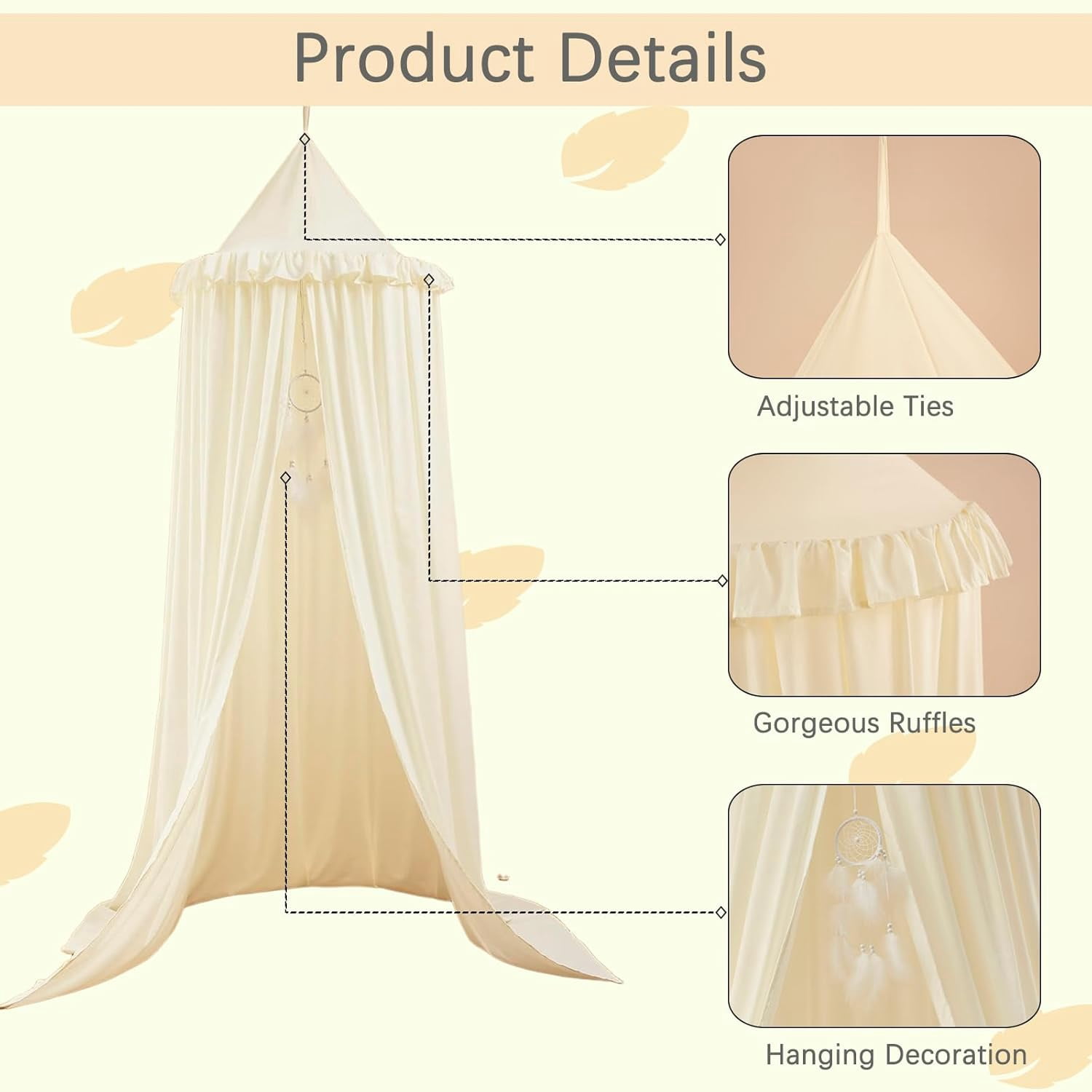 ANHXN Kids Bed Canopy for Crib & Twin Size with Ruffles Dreamcatcher,  Room Decor Toddler Baby Dome Round Hanging Tent Curtains Skirt Over Bed Reading Nook Play