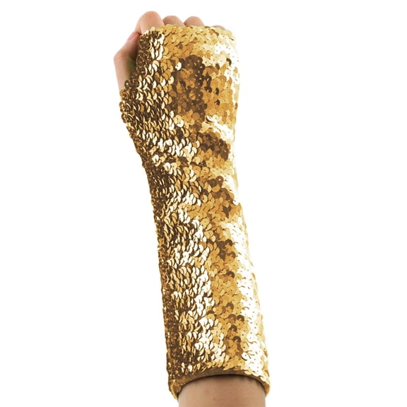 Moocorvic Long Fingerless Sequins Gloves for Women, Arm Sleeves Party Costumes,8.3'',Gold