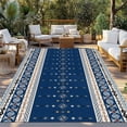 thumbnail image 2 of Navy Blue Boho Outdoor Rug for Patio/Deck/Porch, Non-Slip Large Area Rug 5 x 8 Ft, Vintage Ethnic Tribe Abstract Art Indoor Outdoor Rugs Washable Area Rugs, Reversible Camping Rug Carpet Runner, 2 of 8