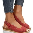 thumbnail image 4 of Clearance Wedge Sandals for Women, Xunlbb Women's Summer Size Wedge Fish Mouth Roman Sandals(Red,Size:39), 4 of 7