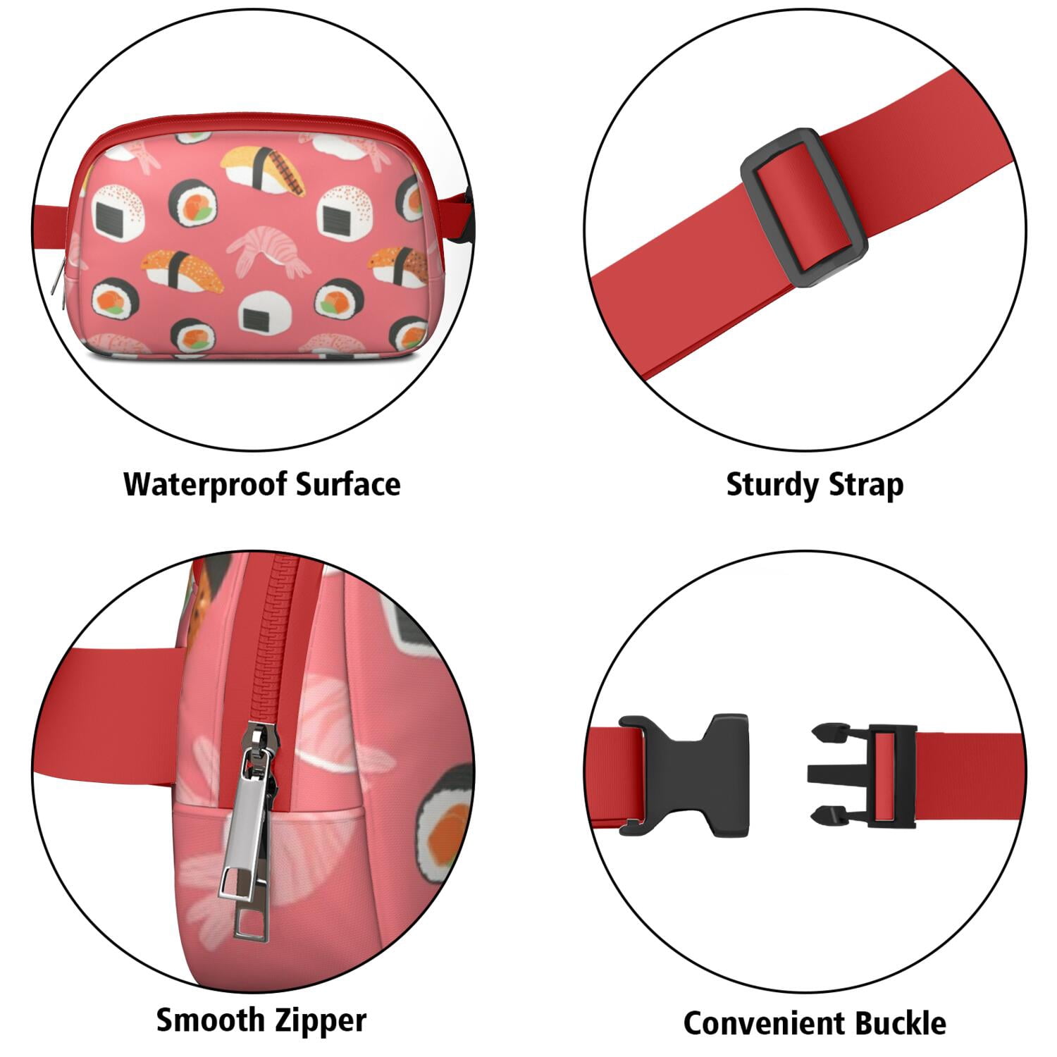 Waist Packs Bag Sushi Belt Bag Sporty Waist Pack for Women Casual Waist Packs with Adjustable Strap Waterproof Belt Bag for Daily Leisure Music Festival/Event