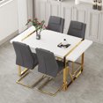 thumbnail image 4 of JUFU 55'' Modern Dining Table Set for 4, White Dining Table with Golden Metal Frame, Rectangular Dining Table with 4 Gray Faux Leather Chairs, Ideal for Kitchen & Dining Room, 4 of 10