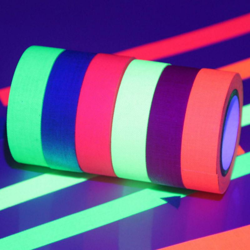 Whaline 6 Colors Neon Gaffer Cloth Tape 0.6 inch x 16.5 feet Fluorescent UV Blacklight Glow in The Dark Tape for UV Party