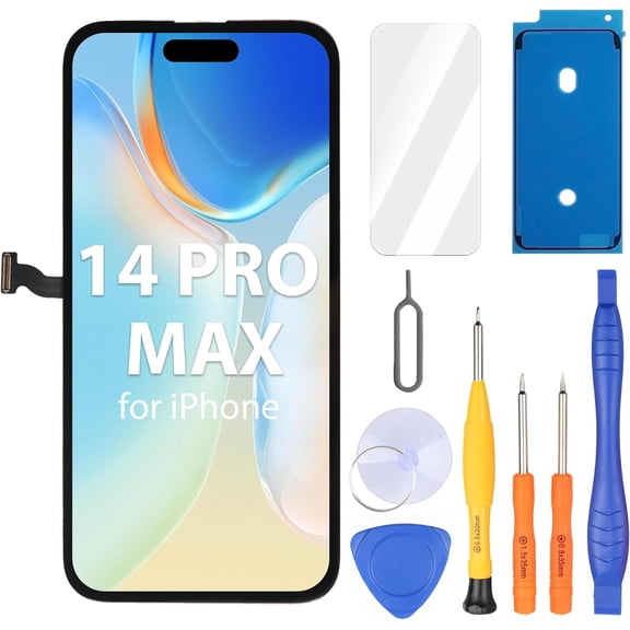 for iPhone 14 Pro Max Screen Replacement 6.7 Inch, 3D Touch Full HD Display Full Repair Kit, Digitizer Assembly with Tools Set, Tempered Glass, Black