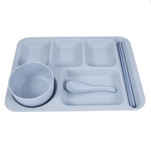 Ensemble de Vaisselle Divisée en Paille de Blé 5 Sections pour Étudiants (Bleu)