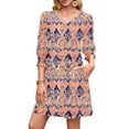thumbnail image 2 of ZQUUVOU Women's Fall Dress 3/4 Sleeve V Neck Knee Length Chic Outfit Spring Summer Cotton Loungewear Outfits Red A, 2 of 7
