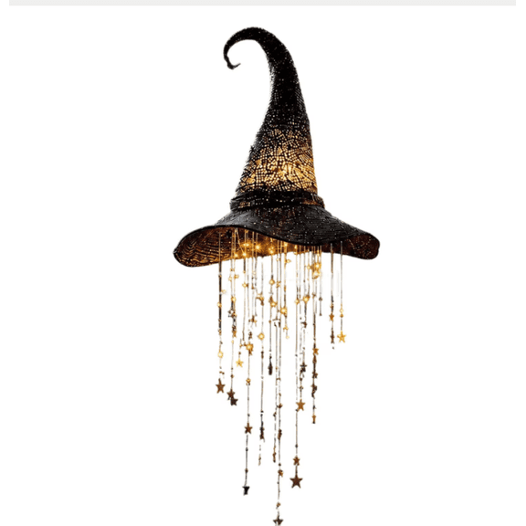 Brainybites LED Witch Hat Hanging Light, Halloween Glowing Chime Decor for Porch Indoor