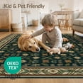 thumbnail image 4 of ODIKA 8'x10' Dark Green Floral Washable Area Rug Intricate Botanical Motifs With Ornate Border Design for Living Room, Under Sectional, Family , Durable, Non-Slip, 4 of 7
