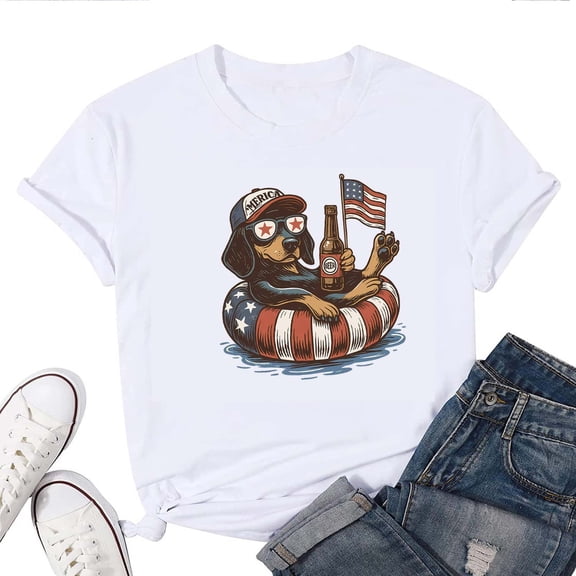 Funny 4th of July Dog T-Shirt for Women – Patriotic USA Flag Cute Pup Graphic Tee for Independence Day & Dog Lovers
