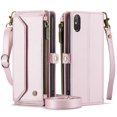 thumbnail image 2 of ShellTech Crossbody Wallet Women Men Bag Case for iPhone X / XS,Magnetic Leather Flip Case RFID Blocking 7-Card Holder Zipper Bills Slot Cash Pocket Stand Cover with Shoulder Wrist Strap,Pink, 2 of 9