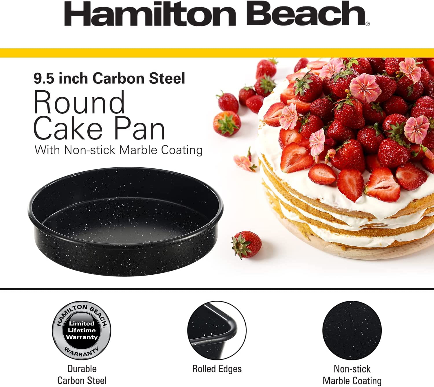 Hamilton Beach Square Cake Pan Nonstick Easy Release Carbon Steel Pan