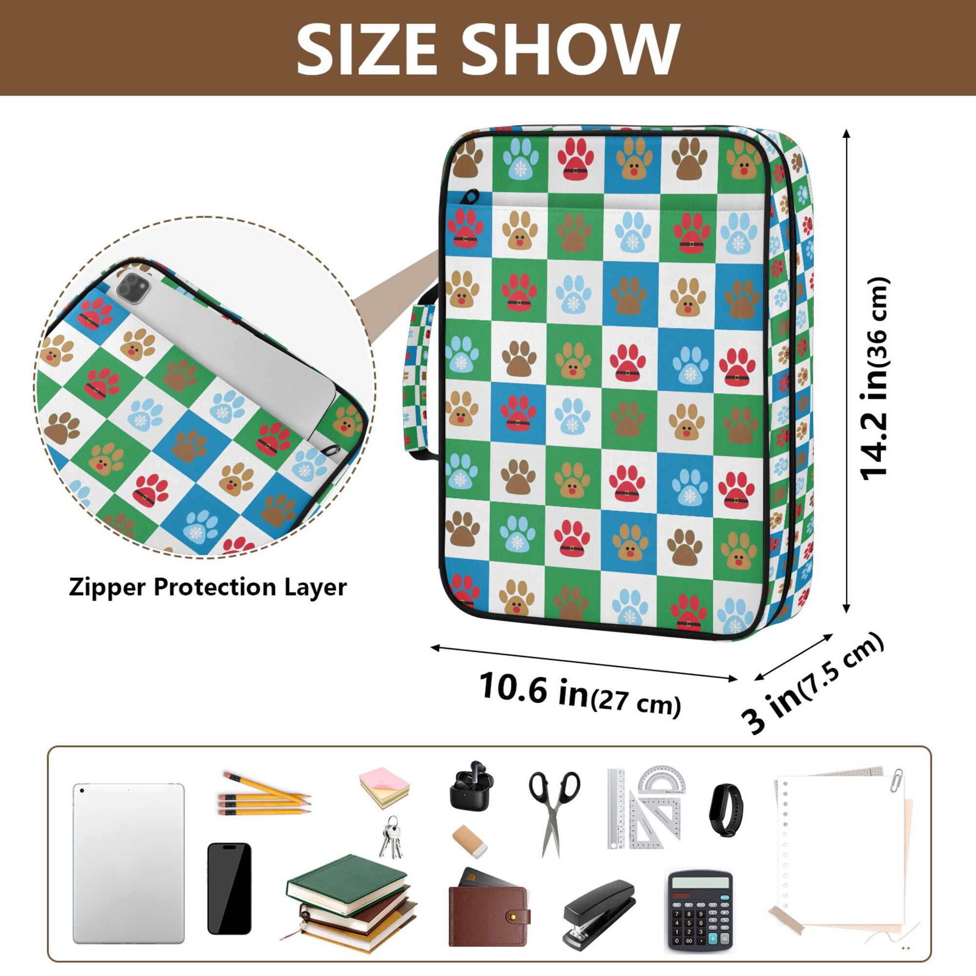 FORMRS Accordion File Folder A4 Size 7-Pocket Expanding Document Organizer Bag with 3 Ring Binder, Christmas Dog Paws Pattern