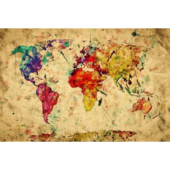 Art.com Vintage World Map Art Print by Michal Bednarek, 36" x 24"
