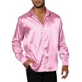 thumbnail image 4 of INSPIRE CHIC Style Men's Prom Satin Long Sleeves Button Down Slim Fit Formal Party Shirts Pink S, 4 of 6