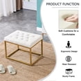 thumbnail image 4 of Velvet Shoe Changing Stool, Upholstered Footrest Ottoman with Golden Metal Base, Square Vanity Chair Tufted Footrest, Modern Sofa Stool Rest Stool for Clothes Shop, Living Room, Bedroom, White, 4 of 7