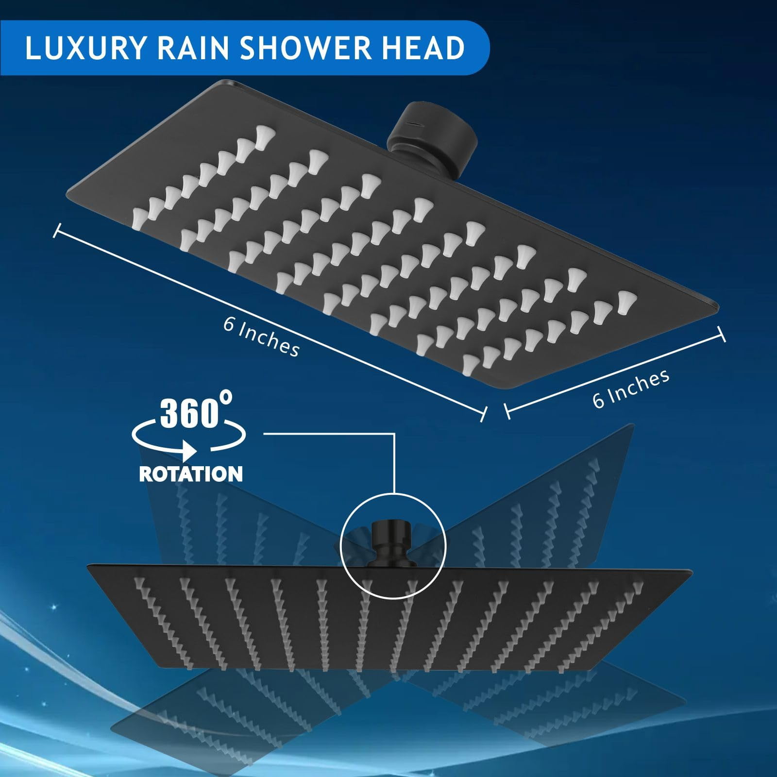 Rain Shower Head  High Made Of 304 Stainless Steel Relaxed Experience Even At Low Water Flow And (6" Black)