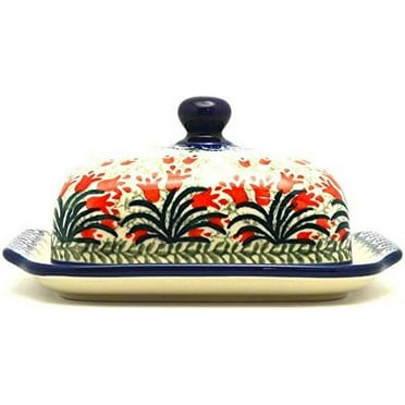 Polish Pottery Butter Dish - Crimson Bells