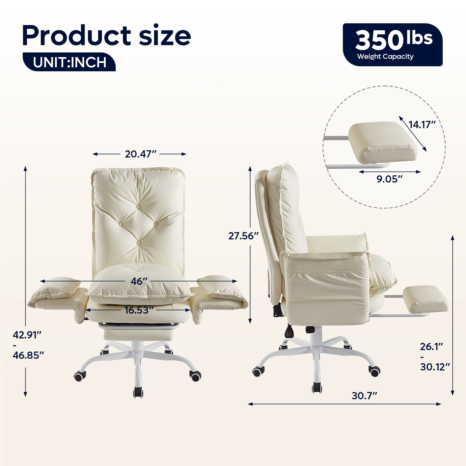 Bestier Big and Tall Executive Office Chair with Footrest and Flip-Up Arms, Ergonomic Reclining High Back Criss Cross Chair with Side Pockets, Height Adjustable, Beige