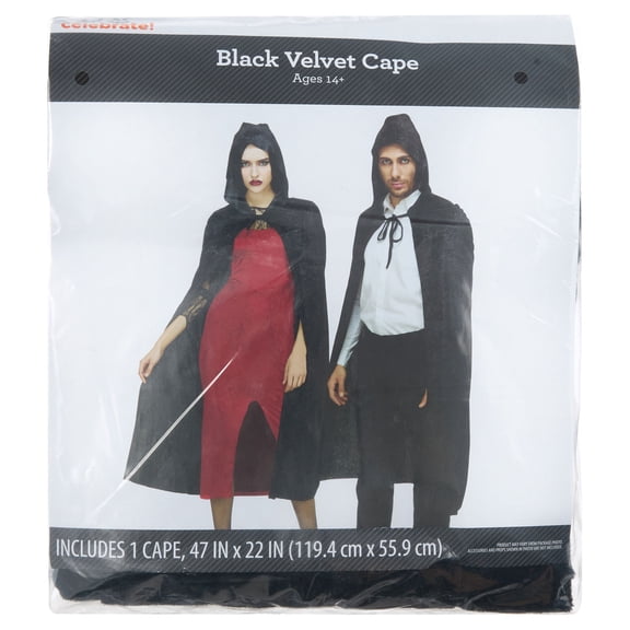 Velvet Cape Costume Accessory for Adults, Black, One Size, Halloween by Way To Celebrate