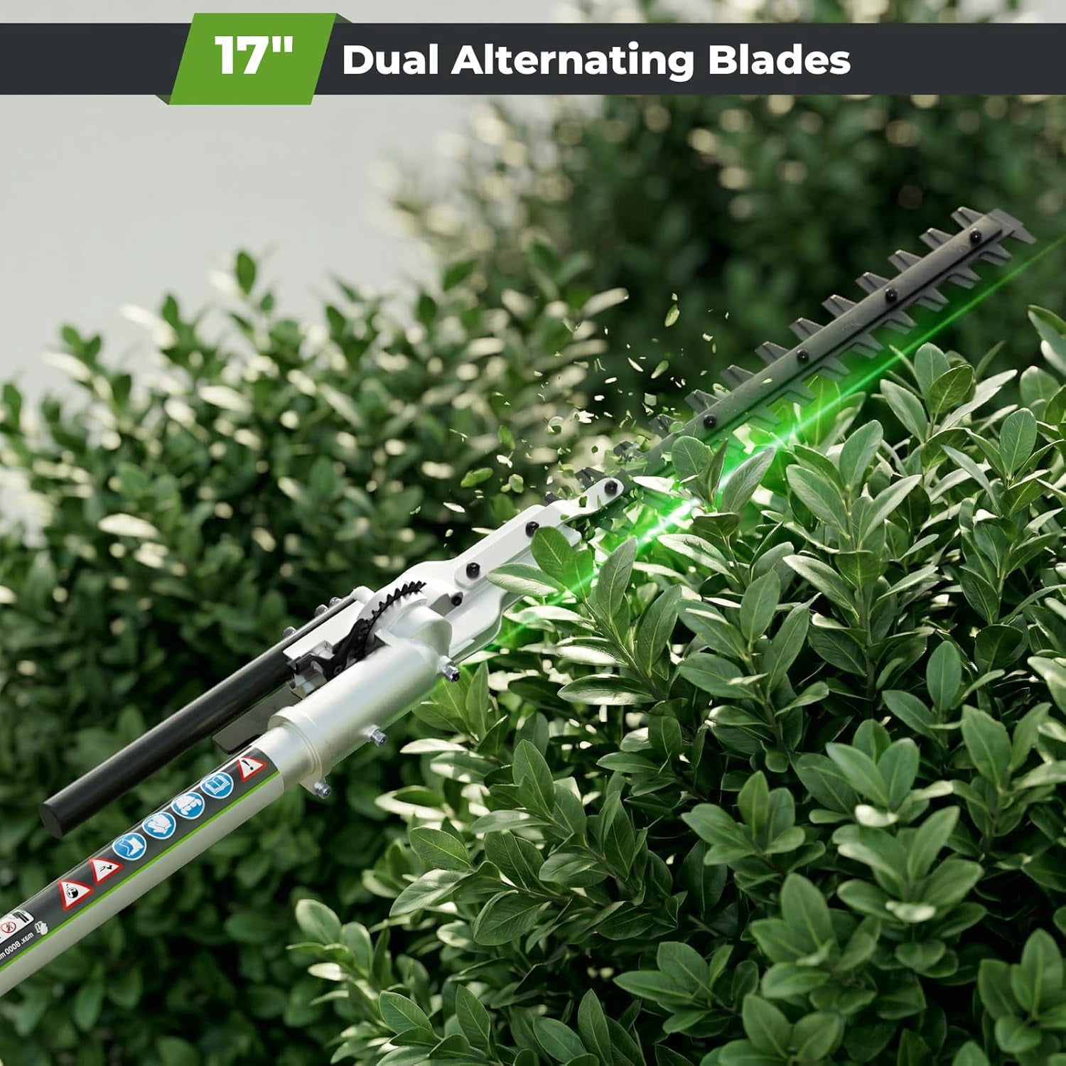52CC 2-Stroke Gasoline-Powered Hedge Trimmer with 17-inch blades, a garden trimming tool for tree pruning and branch cutting.