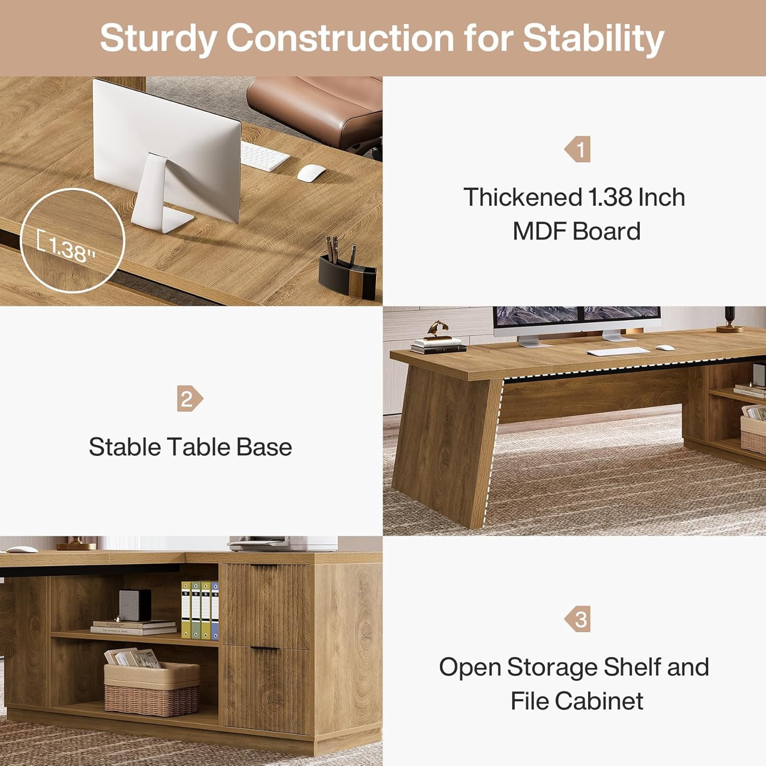 Tribesigns L Shaped Large Executive Desk with Cabinet Storage for Home & Office
