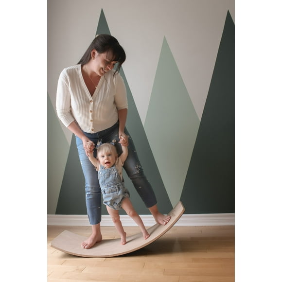 Treasure Kids Wooden Wobble Balance Board, 35.5 Inch Rocker Board Natural Wood with Felt, Kids Toddler Teen & Adult, Open Ended Learning Toy, Yoga Curvy Board