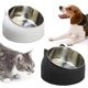 thumbnail image 1 of (2 pieces), Cat food bowls, Dog food bowl, Black, white, 200 ml, Dog & Cat drinking bowl, Stainless steel, With cat head shape, Non-slip cat food bowl, 1 of 5
