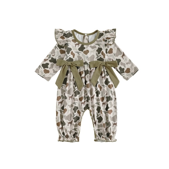 BemeyourBBs Baby Girl Fall Romper Long Sleeve Camouflage Print Ruffle Jumpsuit