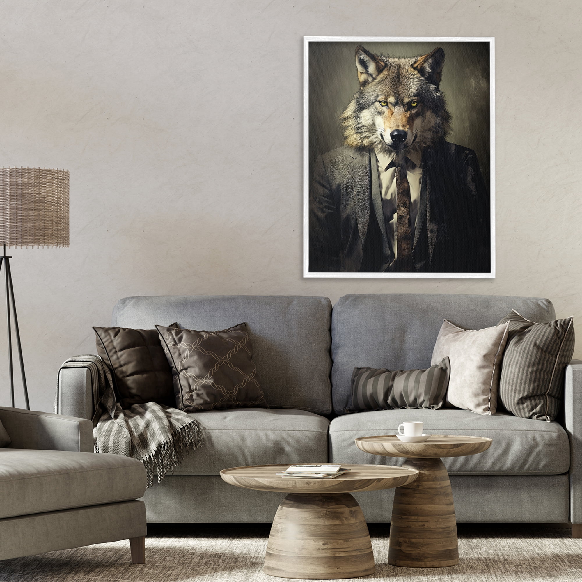 Stupell Industries Fancy Wolf in Suit White Framed Giclee Art, design by Ray Powers