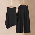 thumbnail image 6 of Zynoxe Womens Two Piece Linen Sets Elegant Button Tank Top Wide Leg Pants Plus Size Outfits Summer Business Casual Outfits with PocketsBlack2XL, 6 of 7