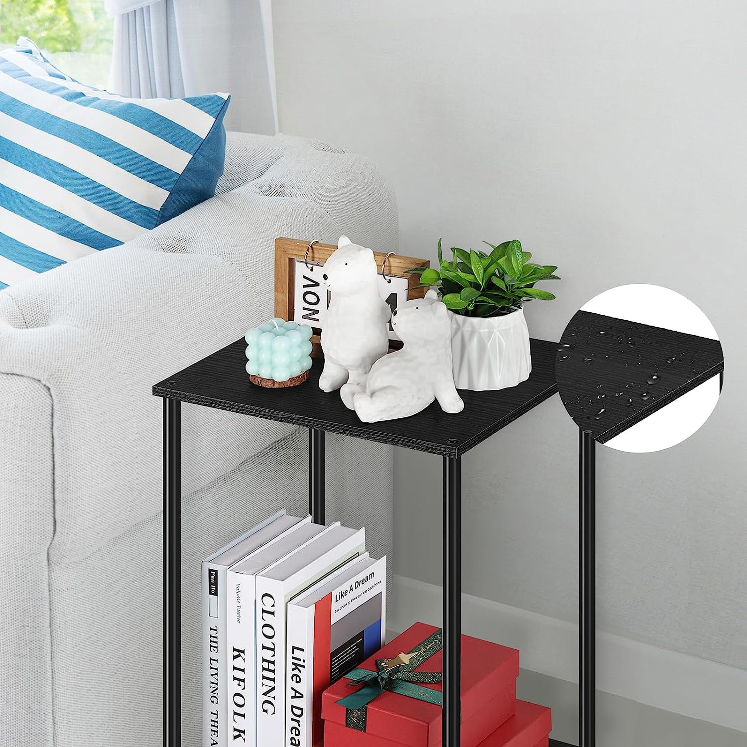 2-Tier Rolling Side End Table, Black Set of 2