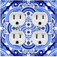 thumbnail image 1 of Metal Light Switch Plate Cover Mandala Blue White Floral Tile Pattern Damask MDL084, 1 of 13