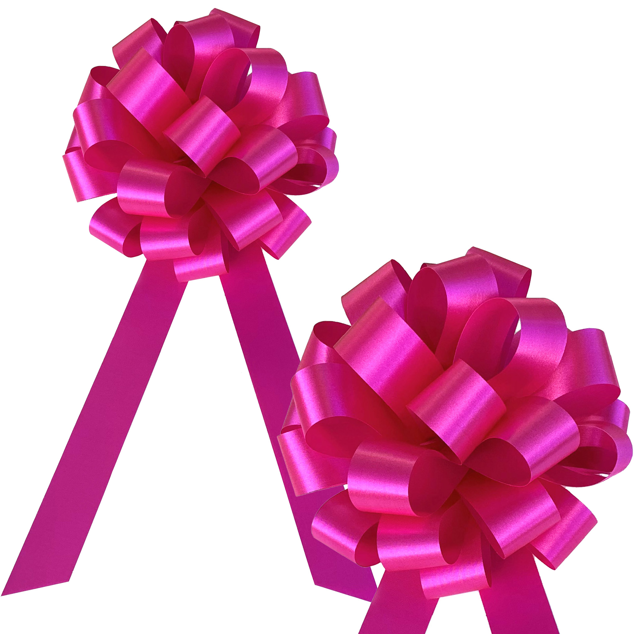 Hot Pink Fuchsia Pull Bows with Tails - 8 Wide, Set of 6, Valentine's Day,  Easter, Breast Cancer Awareness Ribbon, Baby Shower, Gender Reveal