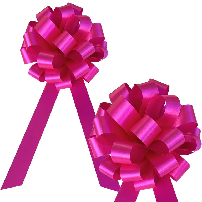 Hot Pink Fuchsia Pull Bows with Tails - 8 Wide, Set of 6, Valentine's Day,  Easter, Breast Cancer Awareness Ribbon, Baby Shower, Gender Reveal