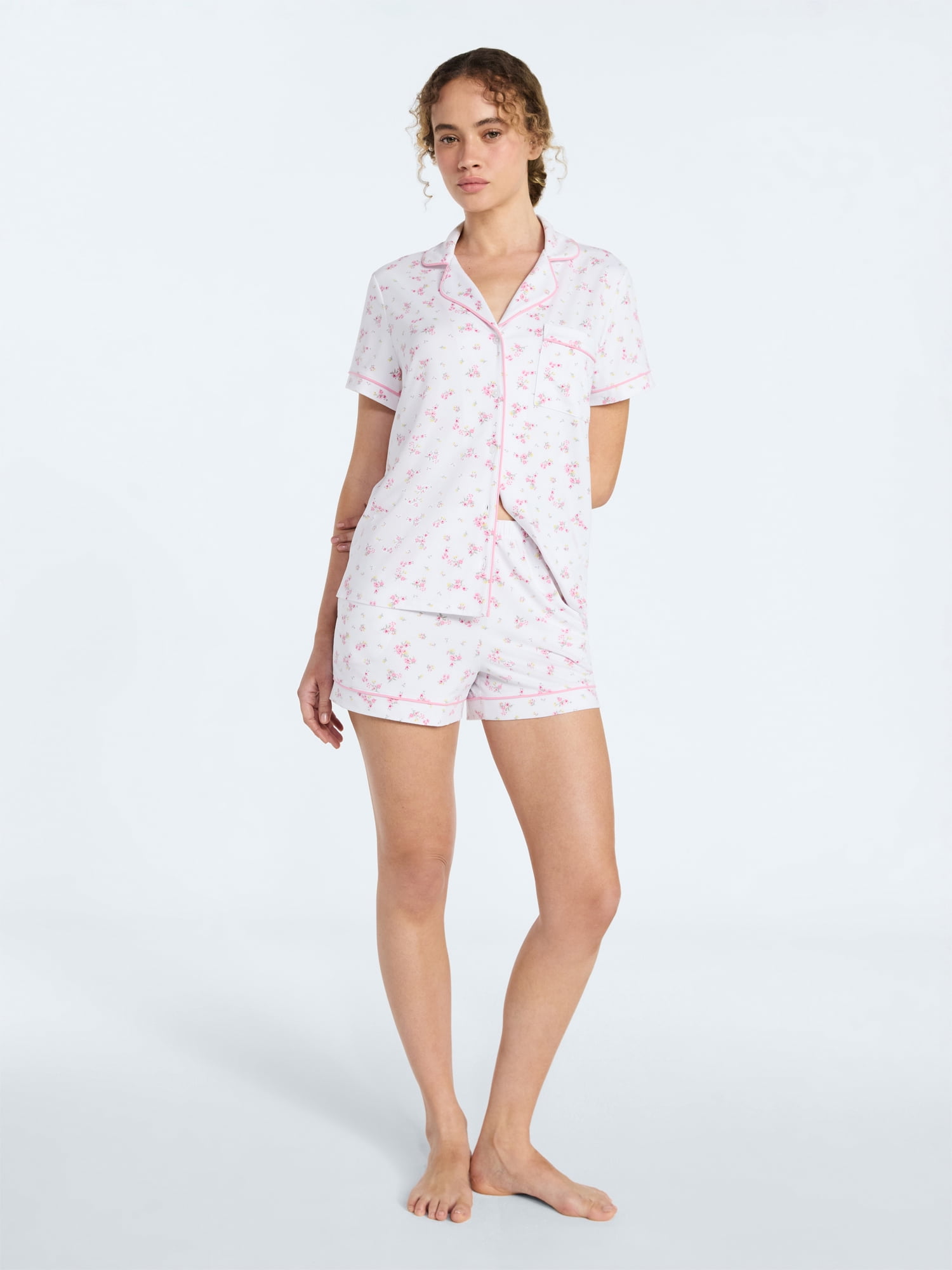 Joyspun Women’s Mommy and Me Notch Collar Top and Shorts Family Matching Pajama Set, Sizes XS-3X