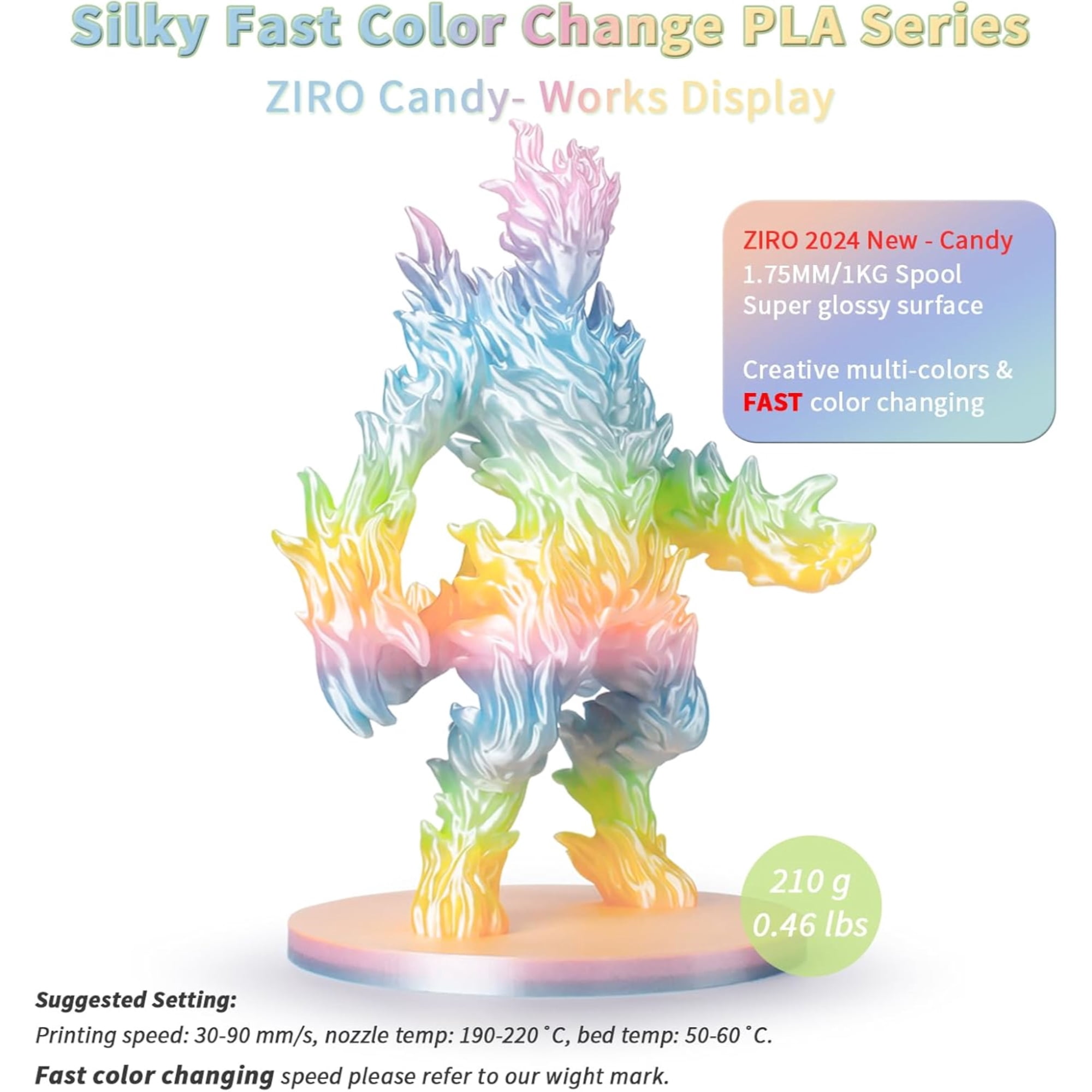 Ziro 3D Gradient Silk PLA Filament 1.75mm 1kg, Candy