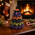 thumbnail image 6 of DIY Halloween Fabric Tree with Witch Hat Topper, Purple & Green Tiered Patchwork Design, Witches Broom Tabletop Decor for Home, Hat Style, 1 Count, 6 of 8